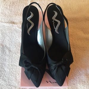 Nina Shoes - Black satin sling-back
